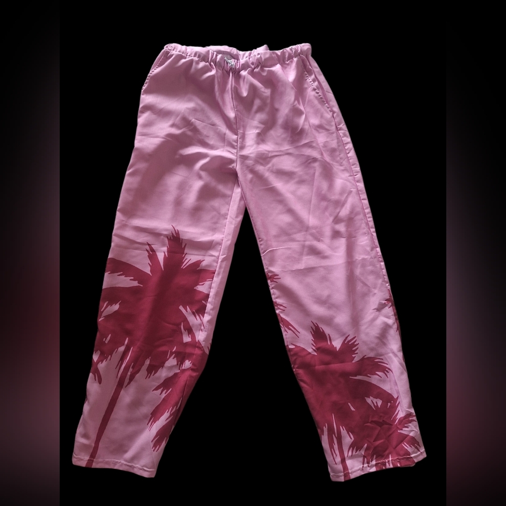 Mens Pink Palm-Print Beach Pants